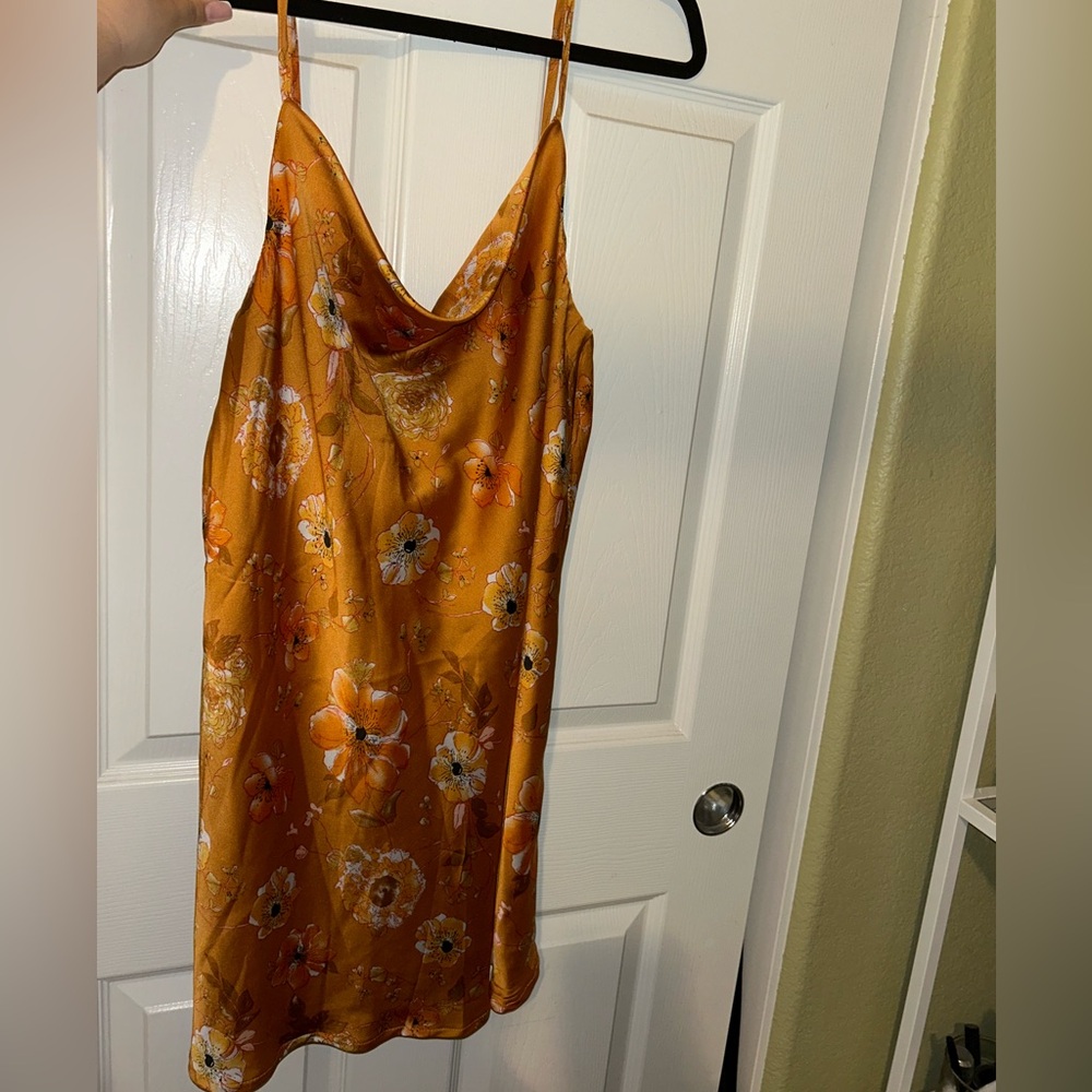 golden floral silky dress